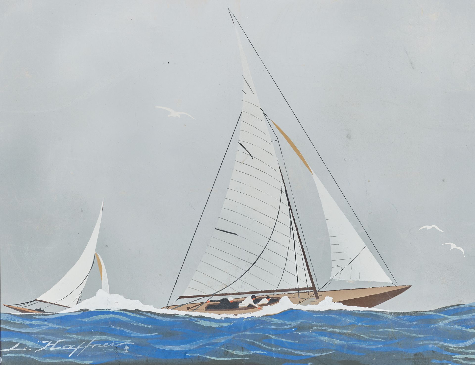 Léon HAFFNER (1881-1972), nommé P.O.M en 1918 Deux yachts en régate
Gouache au p&hellip;