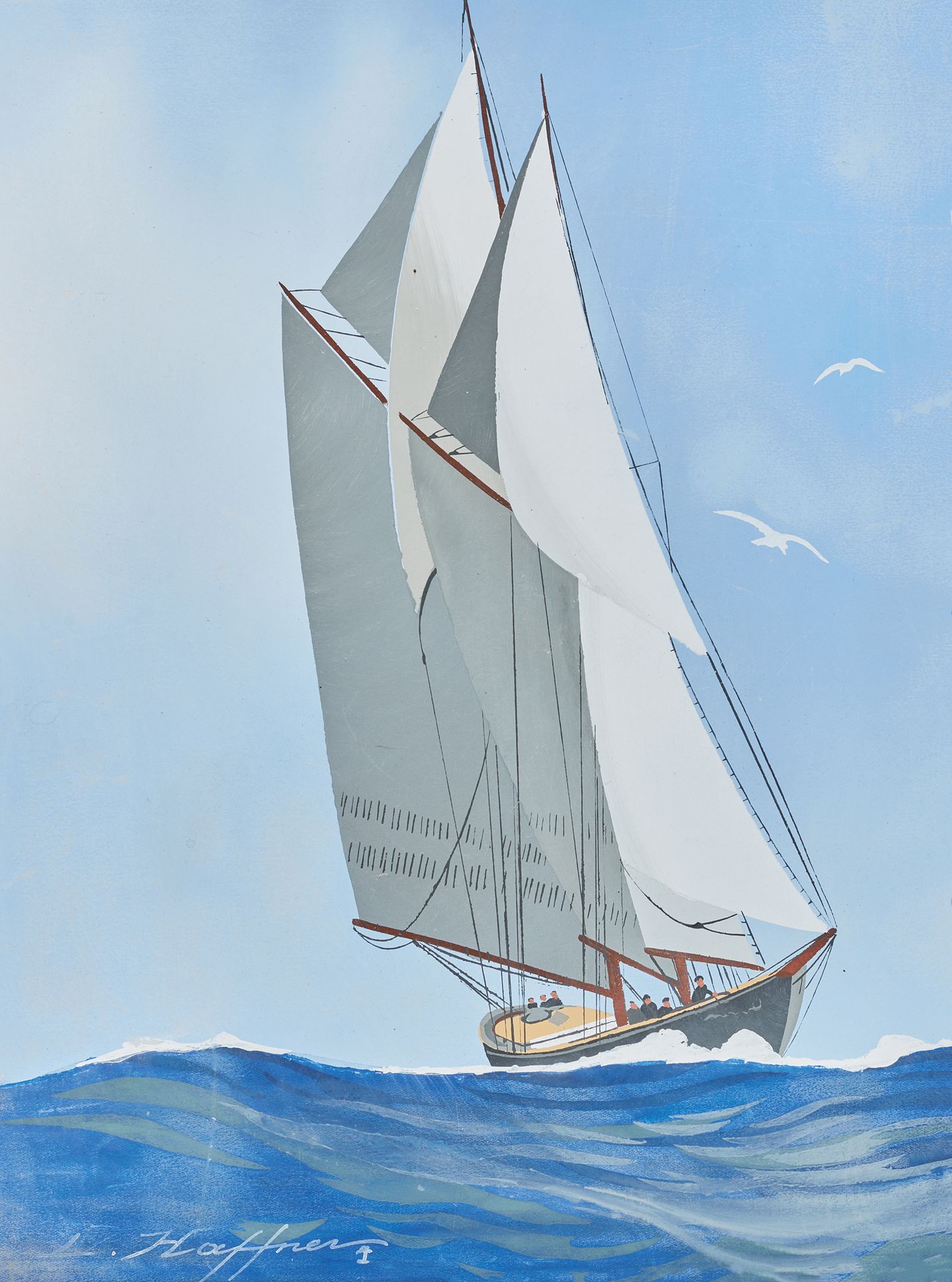 Léon HAFFNER (1881-1972), nommé P.O.M en 1918 Grand voilier sous le vent
Gouache&hellip;