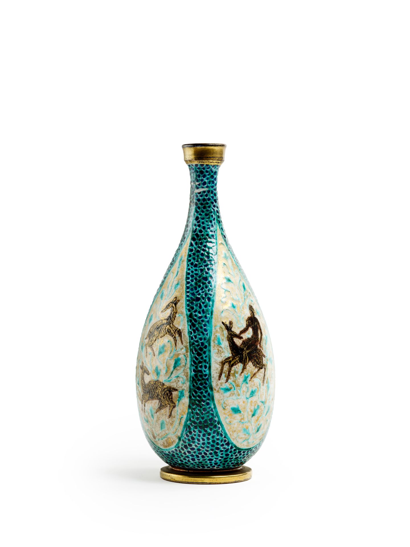 Jean MAYODON (1893-1967) Vase à corps ovoïde et long col droit ourle évasé en cé&hellip;