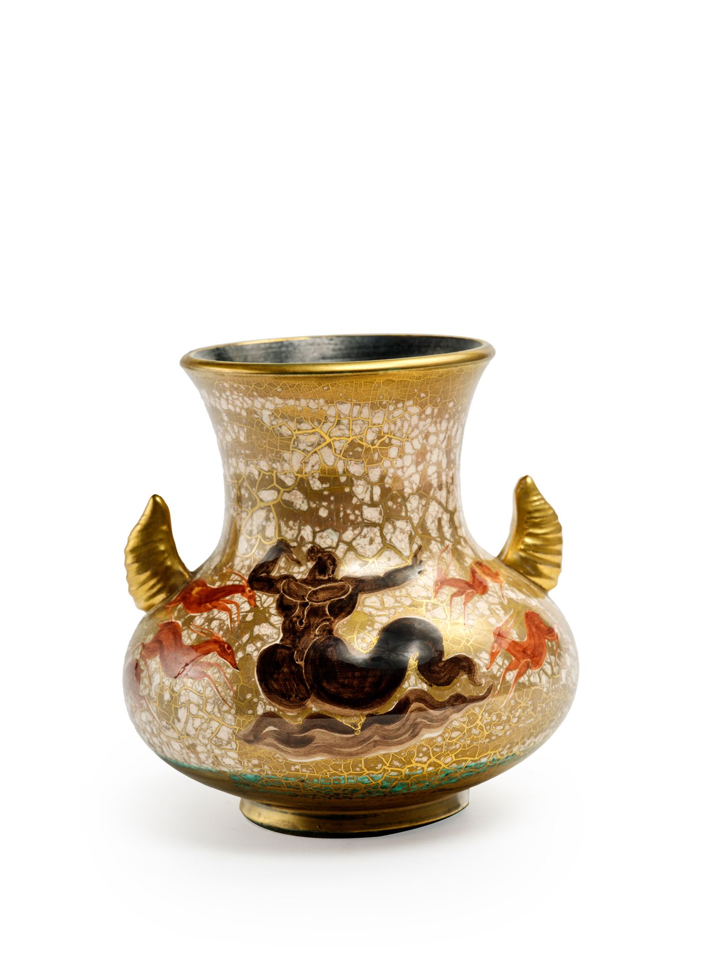 Jean MAYODON (1893-1967) Vaso in ceramica smaltata policroma con corpo rigonfio &hellip;