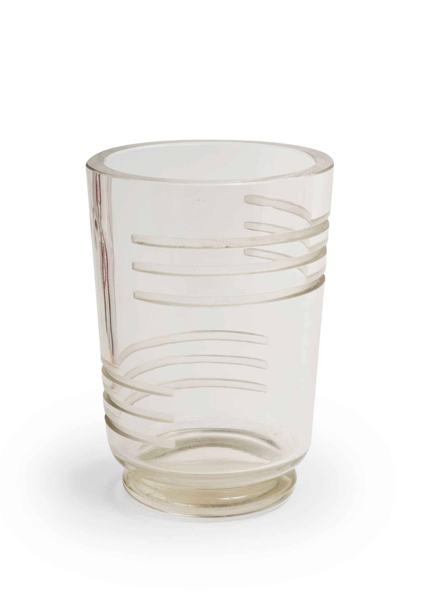 Jean LUCE (1895-1964) Grand vase en verre épais translucide à décor géométrique &hellip;