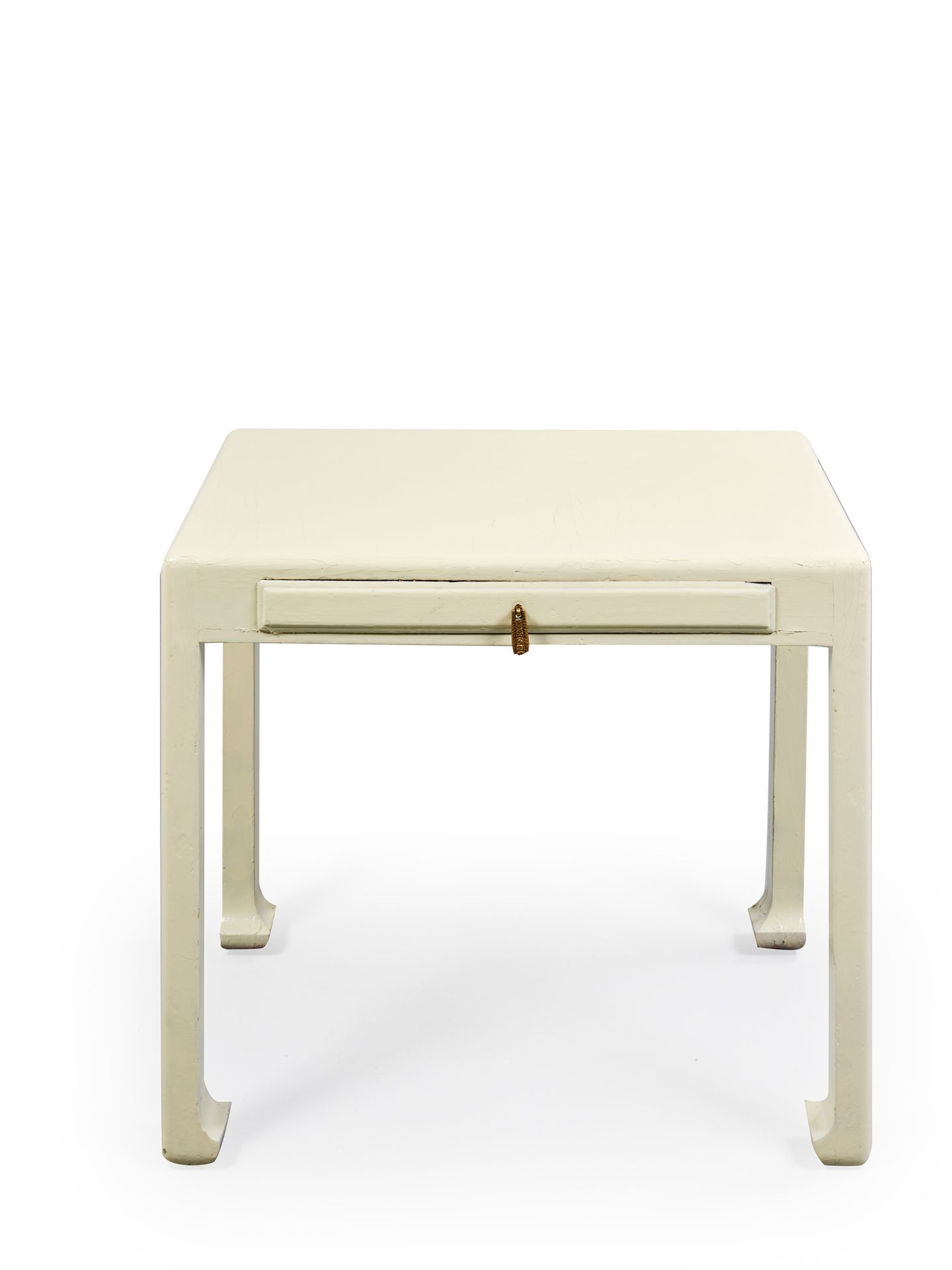 Atelier MARTINE Paul POIRET, attribué à 乳白色漆面的小木桌，长方形桌面，边缘呈圆形，腰部开有一个抽屉，底部有四条笔直的弧&hellip;