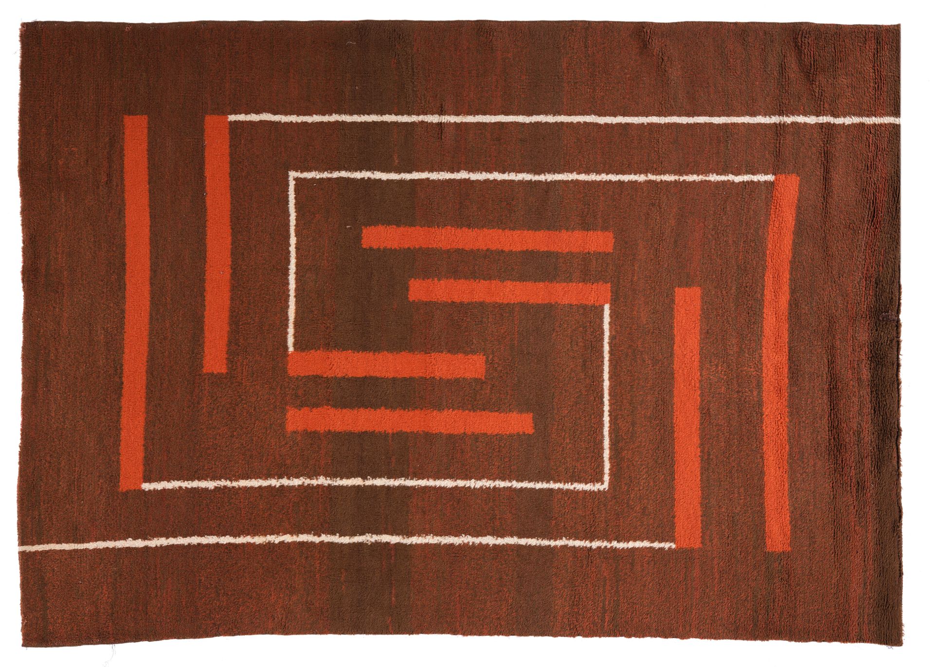 Travail 1930 Tappeto rettangolare in lana decorato con motivi geometrici di line&hellip;