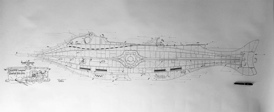 Blueprint géant du Nautilus de 20 000 lieux sous les mers Magnifique Blueprint g&hellip;