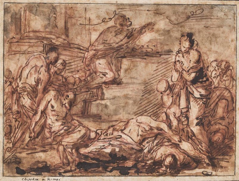 Ecole française, du XVIIIème siècle 
Scene of plague
Brown ink, washed and dash &hellip;