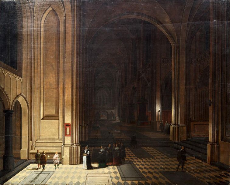 Peter NEEFFS (1578-1656) 
Gothic
church interior Oil on wood, bears a signature &hellip;
