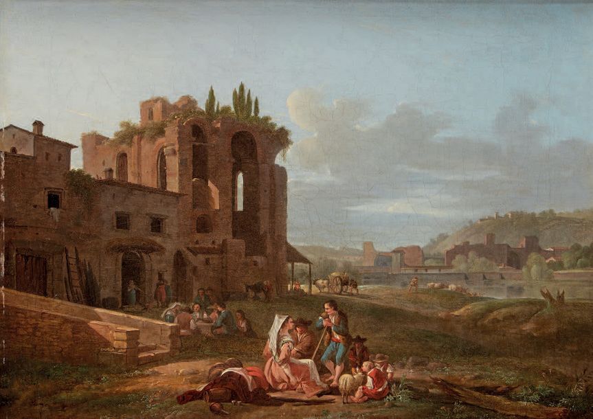 Ecole FRANÇAISE, vers 1780 La halte des paysans dans la campagne romaine
Toile
3&hellip;