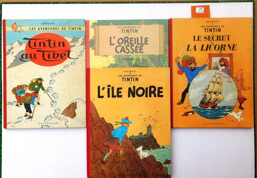 Null Tintin. 4 volumes, dos rouge. «Tibet» 1963, B34 / «Secret de La Licorne» 19&hellip;