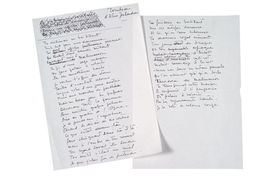 PIERRE BALMAIN (1914-1982) 2 manuscrits autographes, «Tombeau d'Elise Jouhandeau&hellip;