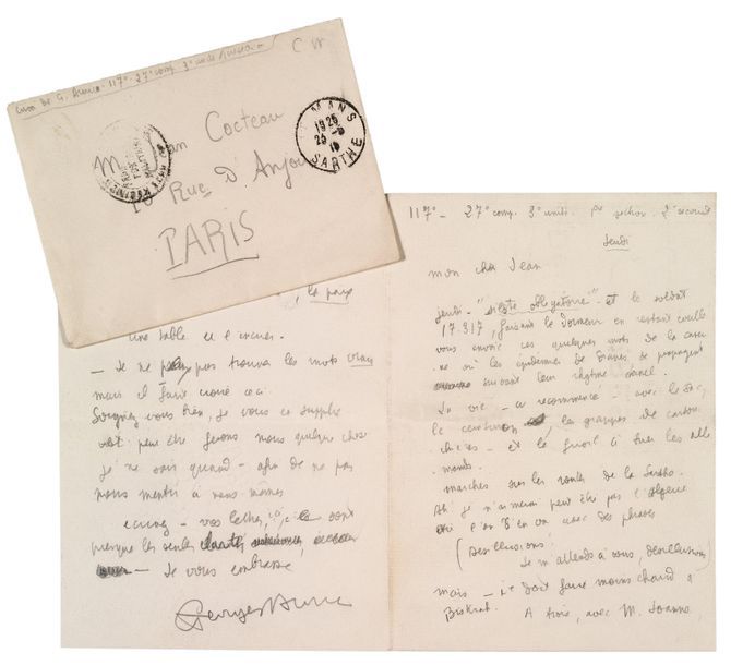 Georges AURIC (1899-1983) Lettre autographe signée à Jean Cocteau, au crayon. «1&hellip;