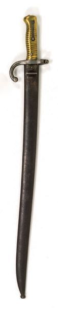 Null Sabre baïonnette Chassepot modèle 1866
Poignée en laiton.
Croisière en fer.&hellip;