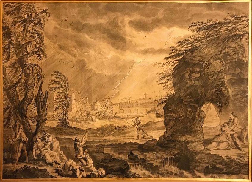 Suiveur de Joseph VERNET (1714-1789) Tempête sur la cote
Lavis gris, plume et en&hellip;