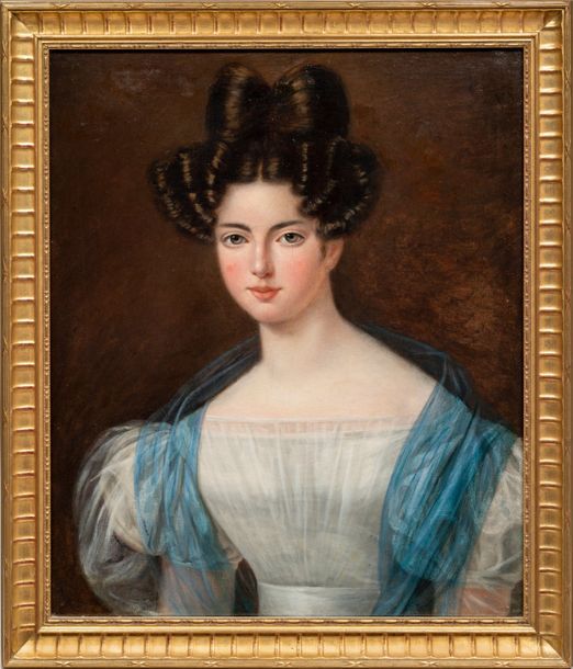 Ecole ANGLAISE, du début du XIXème siècle Portrait de femme à la robe bleue
Toil&hellip;