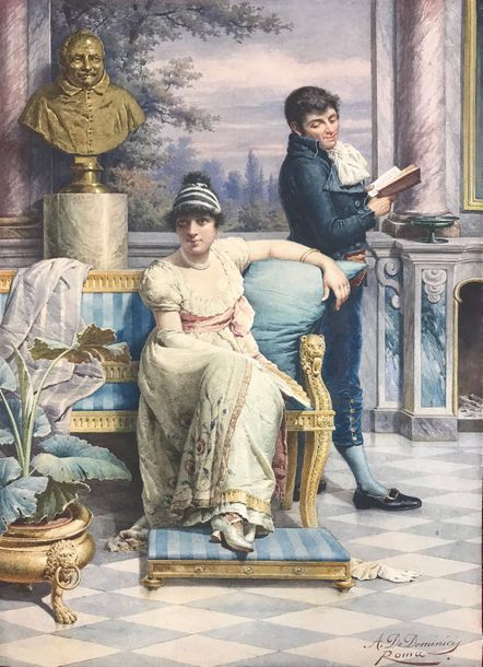 Achille de DOMINICIS (actif au XIXème siècle) La lecture dans le salon Empire, R&hellip;