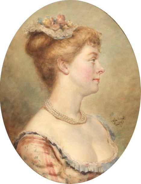 GASTON GÉRARD (1859-?) Femme de profil au collier de perles, 1877
Aquarelle
Sign&hellip;
