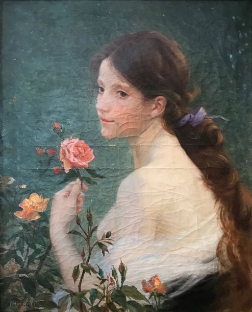 Alfred GUILLOU (1844-1926) Jeune fille au milieu des roses
Huile sur toile
Signé&hellip;