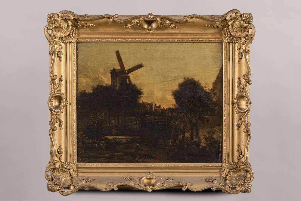 Null 1650年左右的荷兰学校，Jacob Van Ruysdael的随行人员。 
有一个磨坊的风景。
帆布，51 x 61厘米
左下方有签名""M. Ho&hellip;