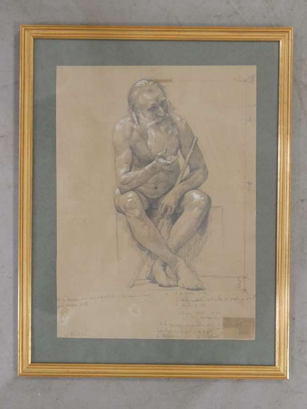 Null Study of an Elderly Seated Man 
pencil drawing on paper
(wear and tear)