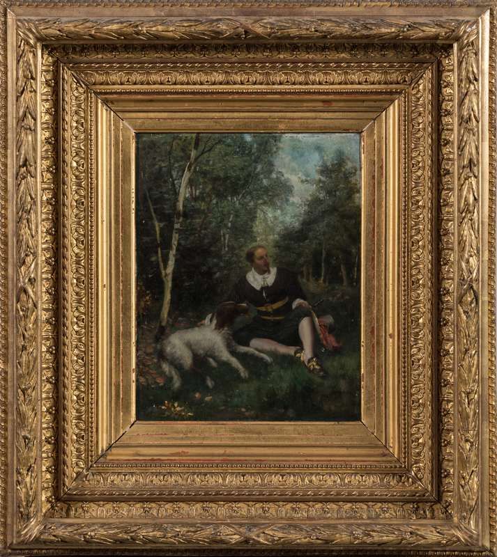 Null PATROIS (?), 
Musketeer and his dog, 
Oil on panel, signed lower left.
Heig&hellip;