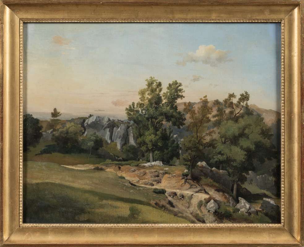 Null CARUELLE d'ALIGNY Théodore (1798-1871),
Paysage au rochers,
Toile d'origine&hellip;