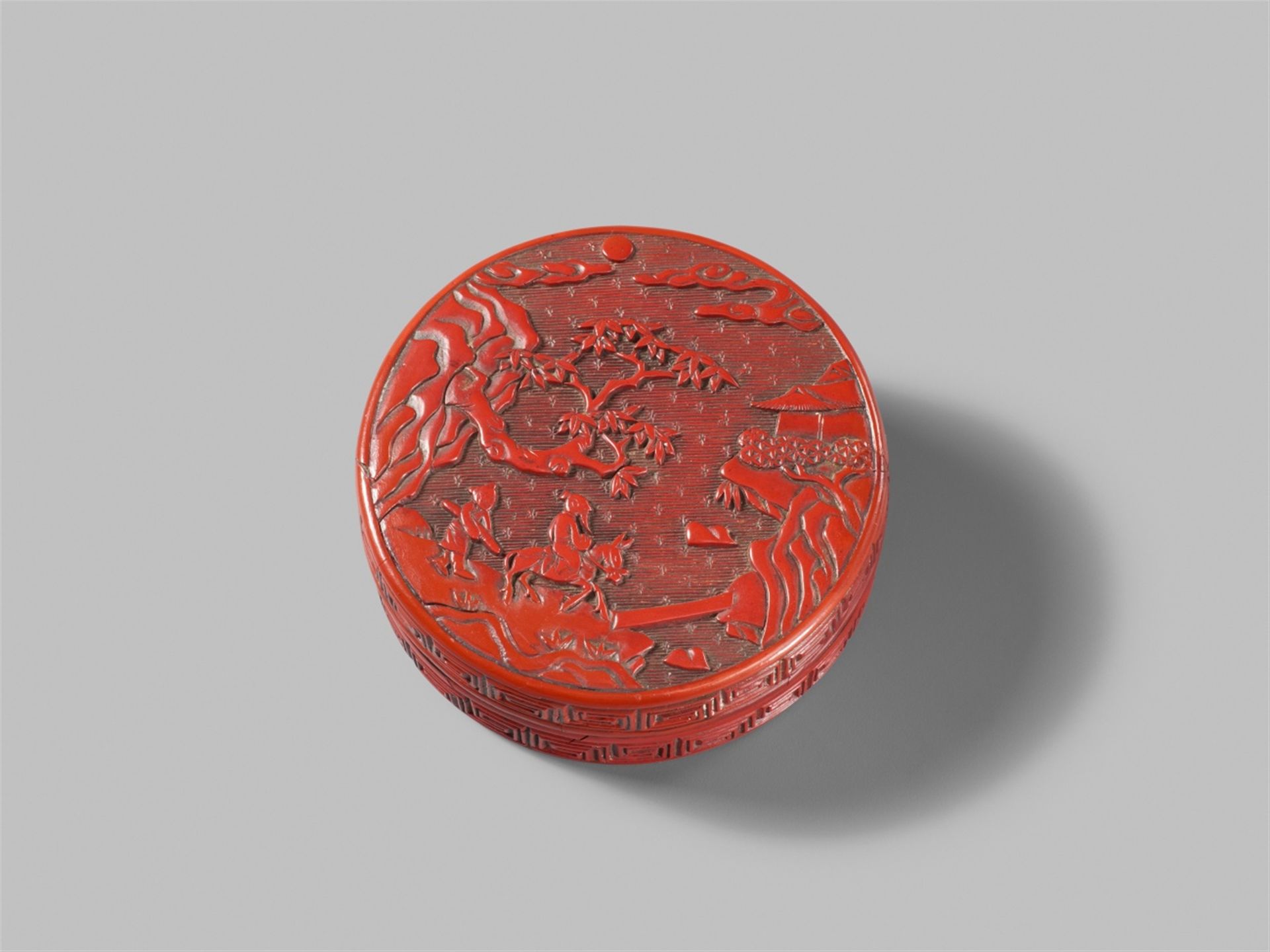 Null A small, round carved red lacquer box, probably for seal paste. 18th centur&hellip;