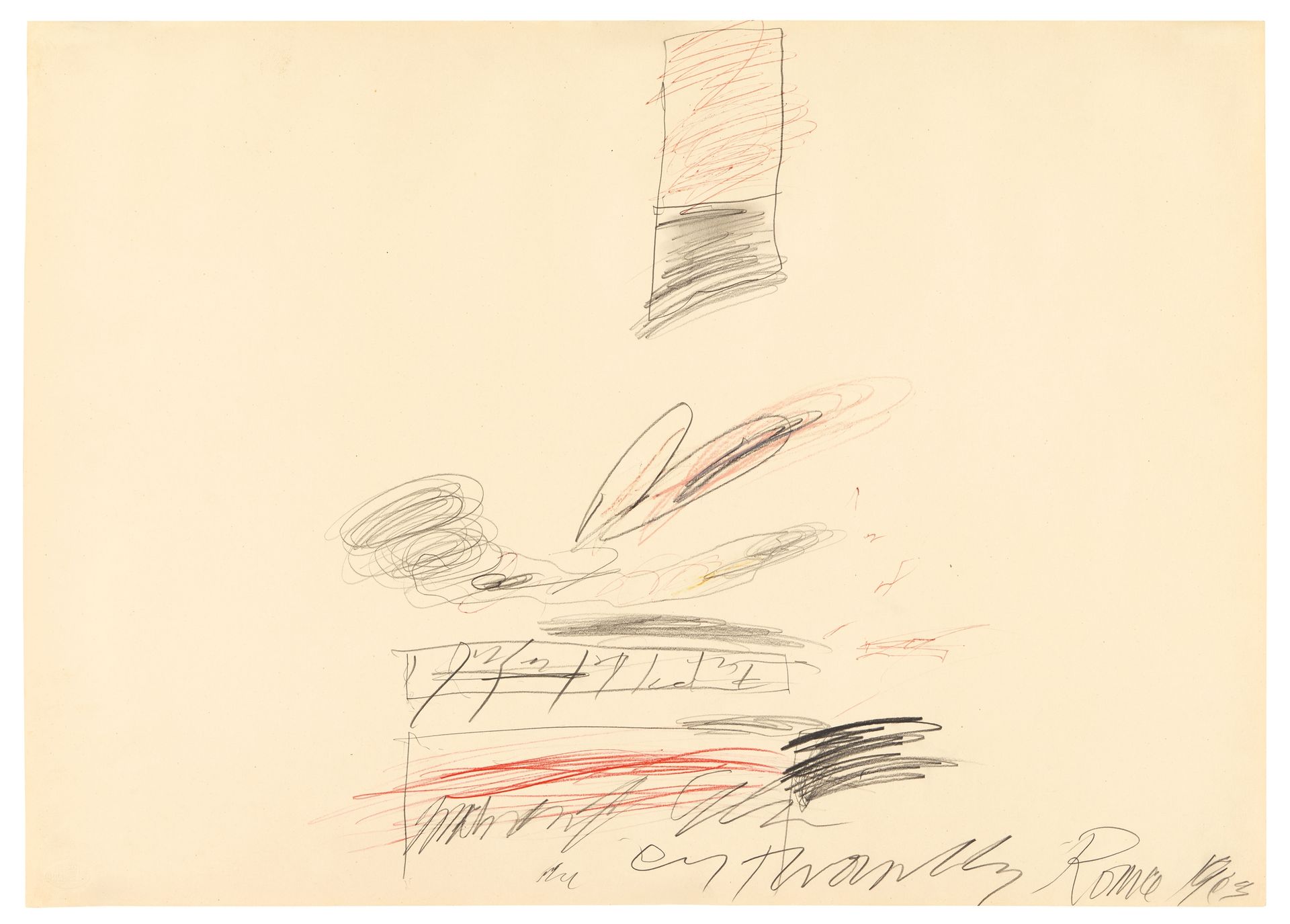 Cy Twombly Cy Twombly



无题

1963



彩色铅笔、双色笔和铅笔在Fabriano卡纸上，50 x 70厘米。在玻璃下装裱。有签&hellip;