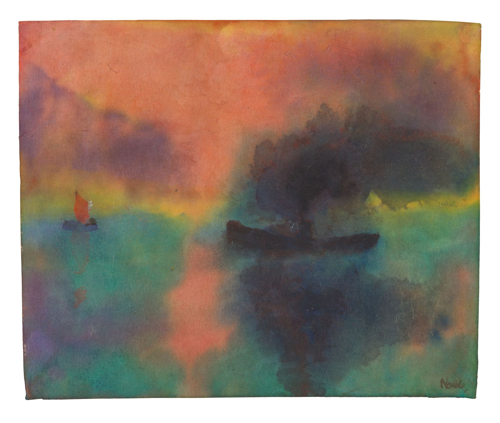 Emil Nolde 埃米尔-诺尔德



帆船和蒸汽船的晚间海面

1946



日本纸上的水彩画。21,6 x 26 cm。右下方有墨水签名 "Nolde&hellip;