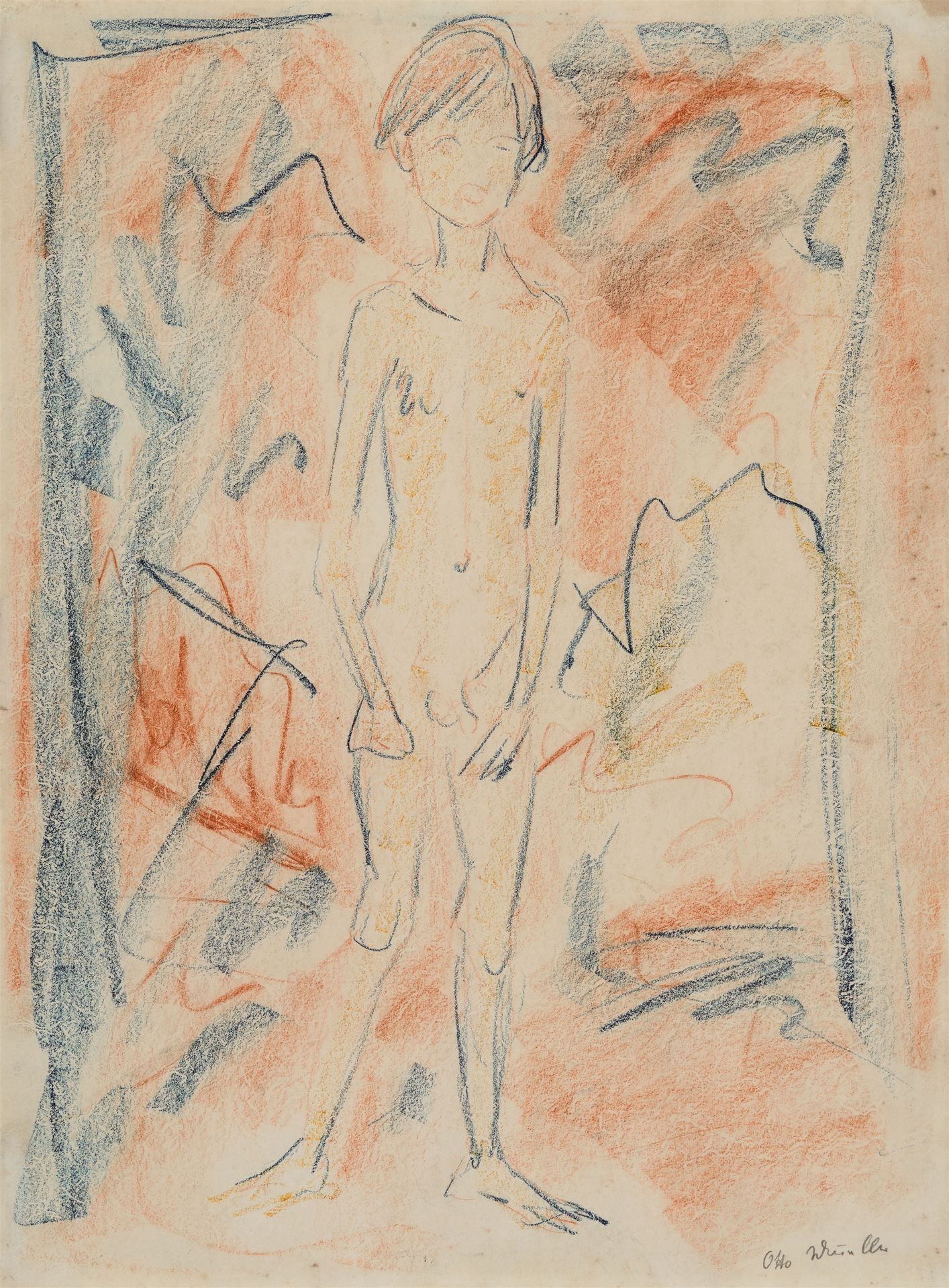 Otto Mueller 奥托-穆勒







从正面站立的裸体男孩，双臂下垂



1919年左右







彩色粉笔在日本Simili上的作品，68&hellip;