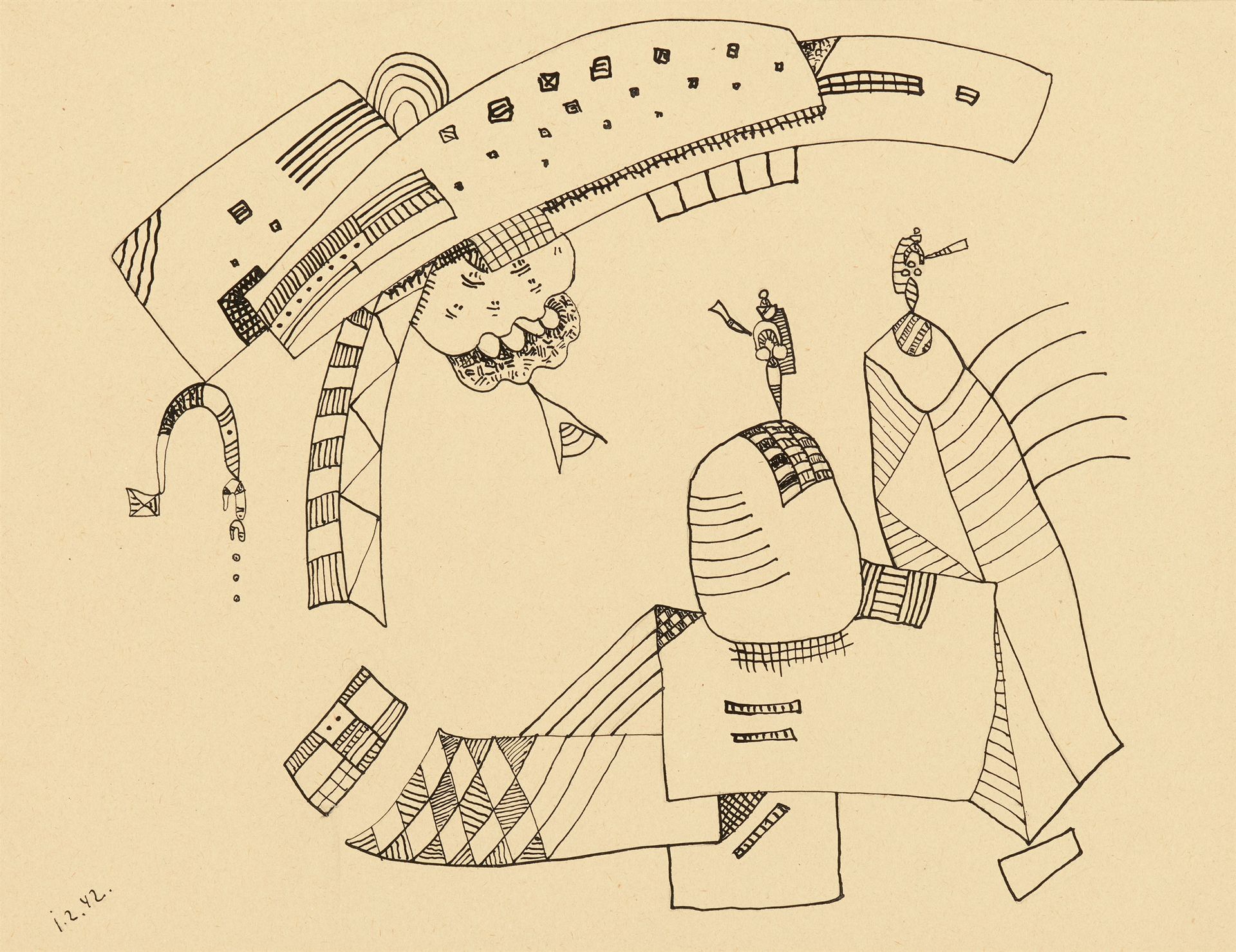 Wassily Kandinsky Wassily Kandinsky







重音隆隆 "的图纸



1942







象牙纸上的墨水笔画，牢固&hellip;