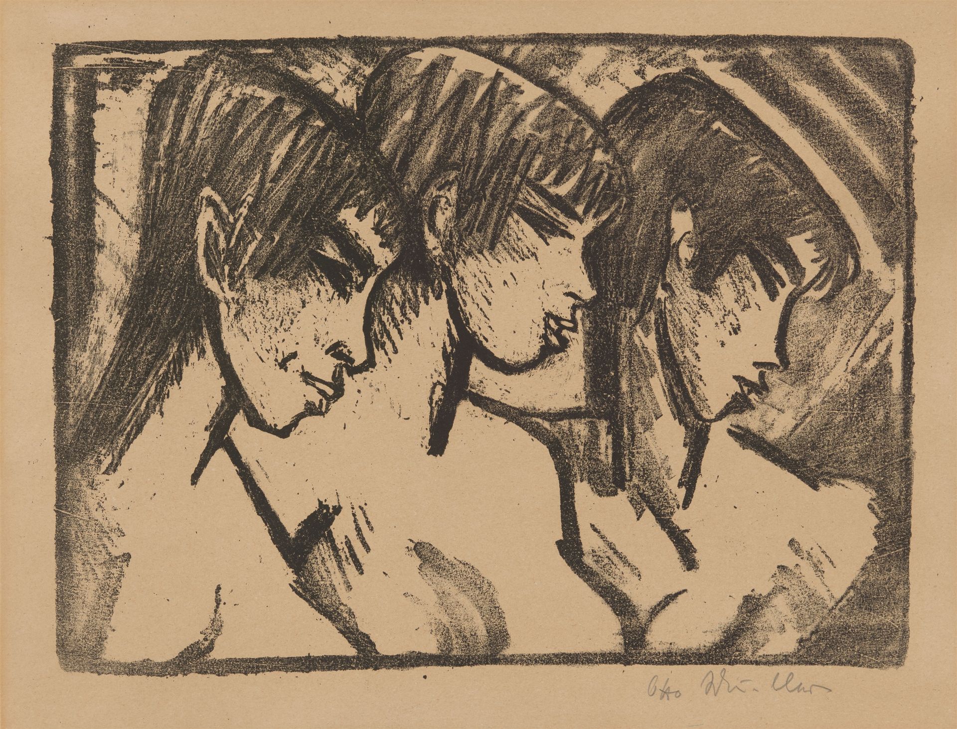 Otto Mueller 奥托-穆勒







三个女孩的轮廓



1921







铺设在纸上的原版石版画。29×39厘米（43×56.5厘米）。&hellip;