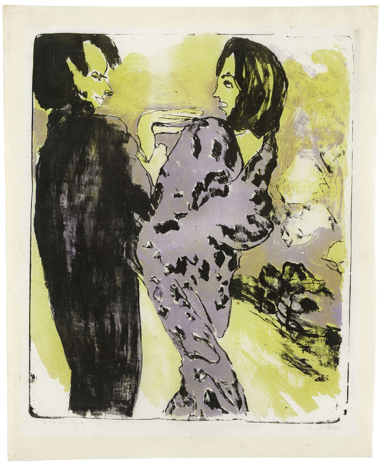 Emil Nolde 埃米尔-诺尔德

年轻夫妇
1913

彩色石板画原作，印在精美的日本纸上。61 x 50,3厘米（71 x 57,3/59,2厘米）。在&hellip;