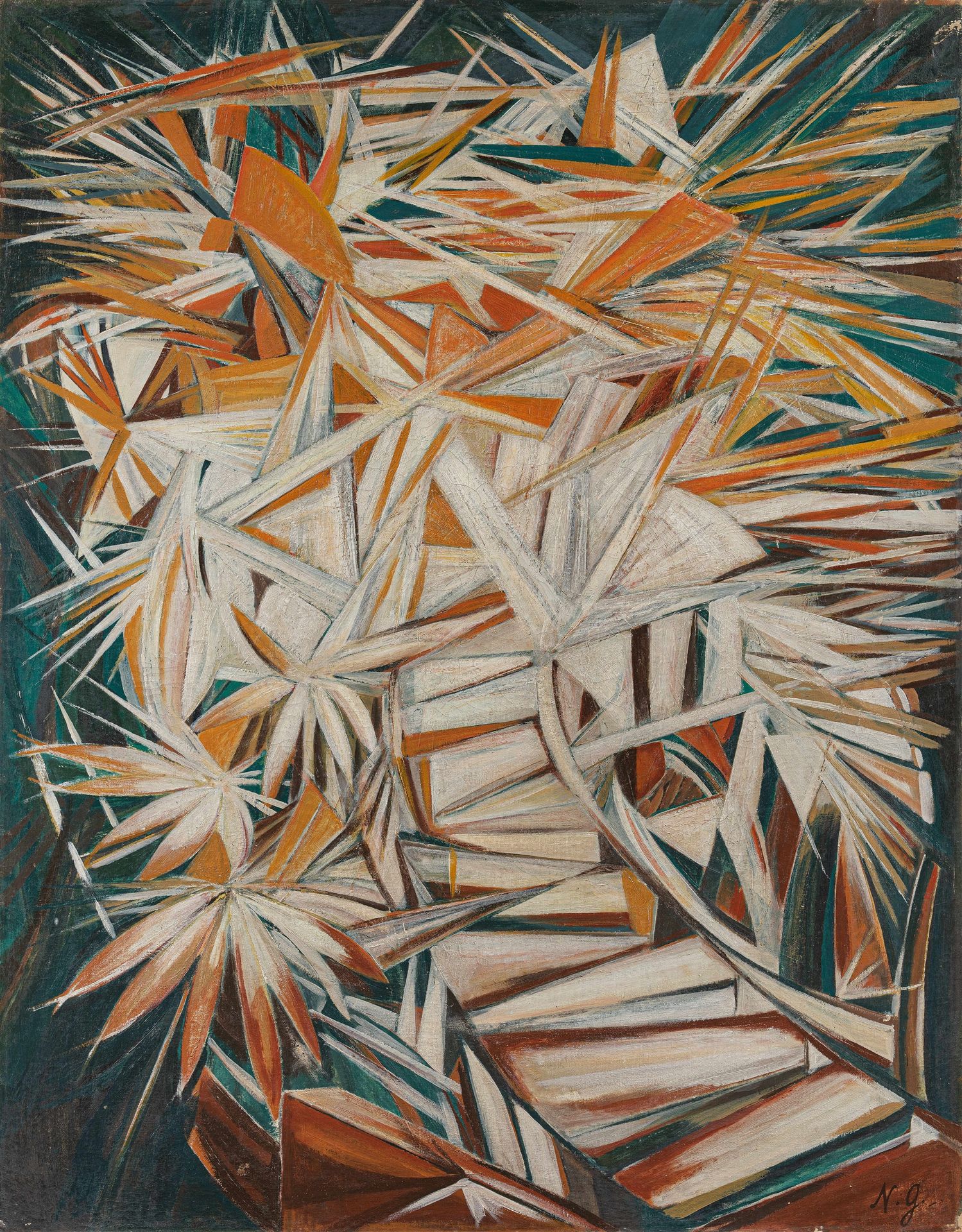 Natalja Gontcharova 纳塔利娅-冈察罗娃

作曲射线
1913

布面油画。130,5 x 100,5厘米。有框架。右下角有棕色的签名 "N.&hellip;
