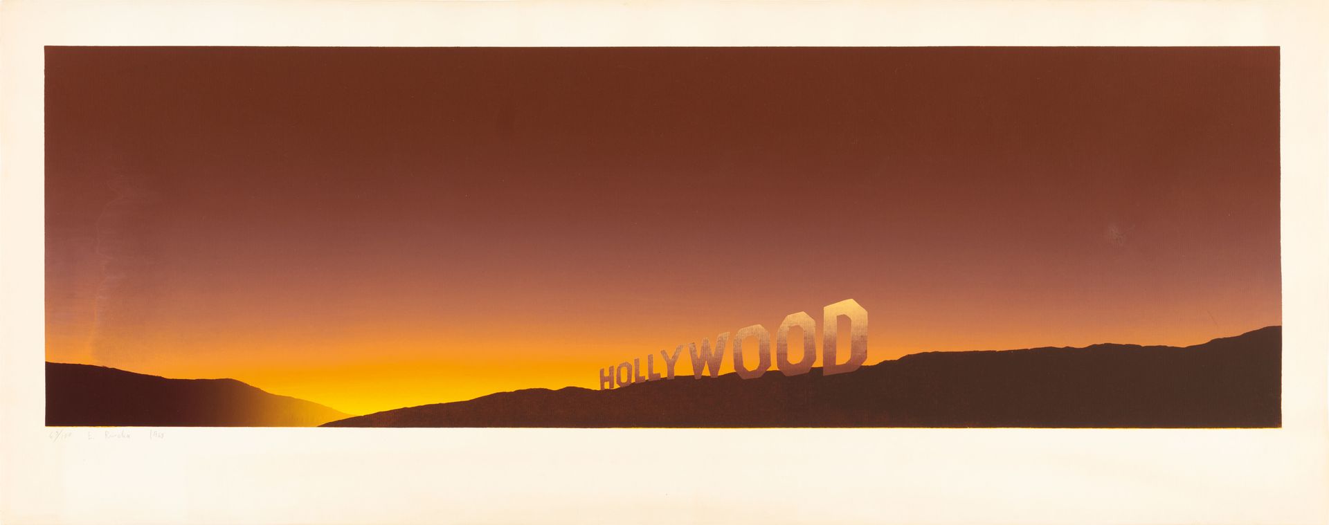 Ed Ruscha Ed Ruscha

好莱坞
1968

彩色绢印在纸板上 44 x 111,7 cm。有签名，有日期，有编号。复制品63/100（+18）&hellip;