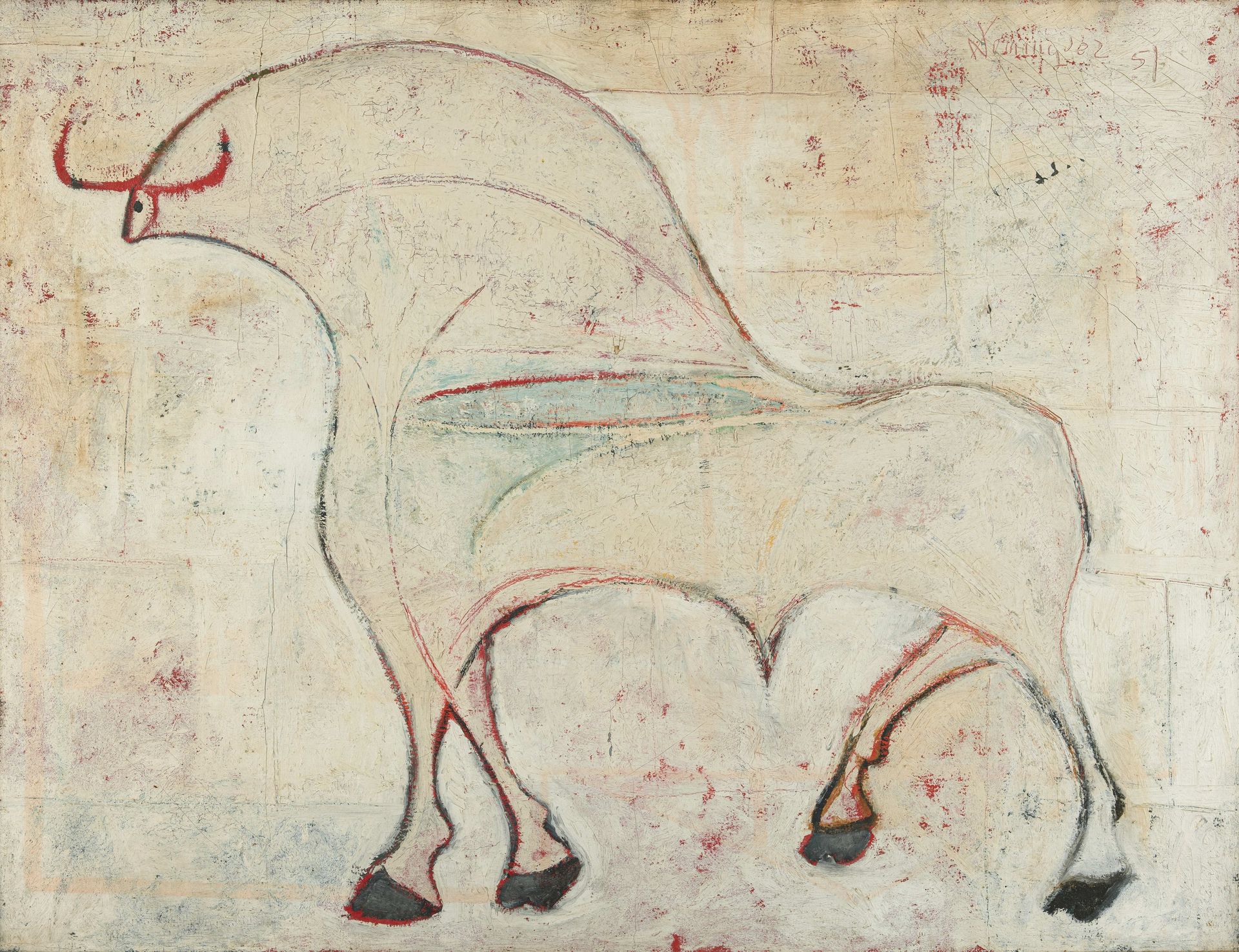 Óscar Domínguez Óscar Domínguez

托罗
1951

布面油画。88.5 x 116.4厘米。玻璃下装裱。右上方有签名和日期 "D&hellip;