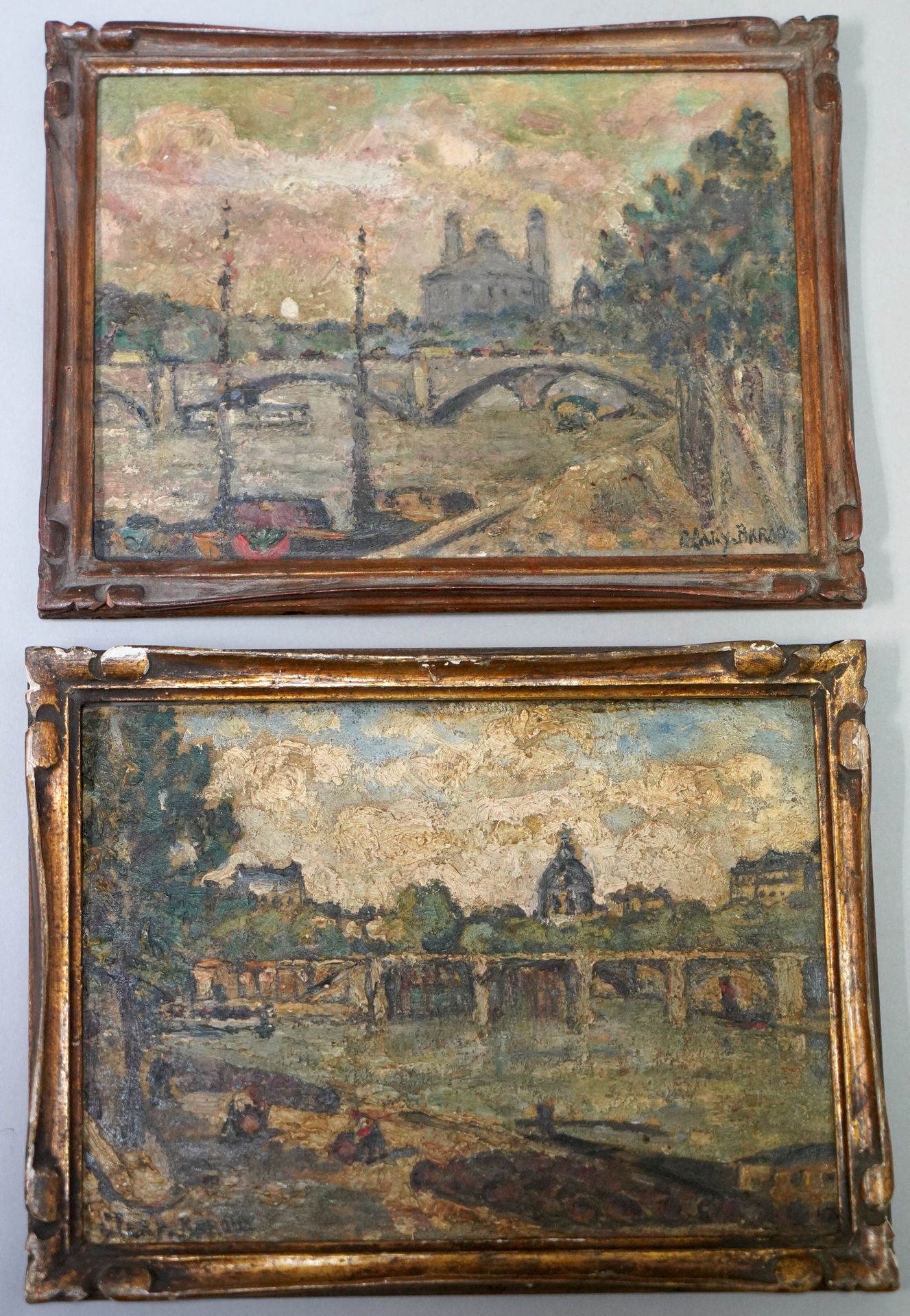 Null 阿道夫-克拉里-巴鲁(1865-1932)

巴黎，塞纳河，圣路易岛的临时人行桥

巴黎，塞纳河，古老的特罗卡德罗宫

两幅板上油画，第一幅已签名

&hellip;