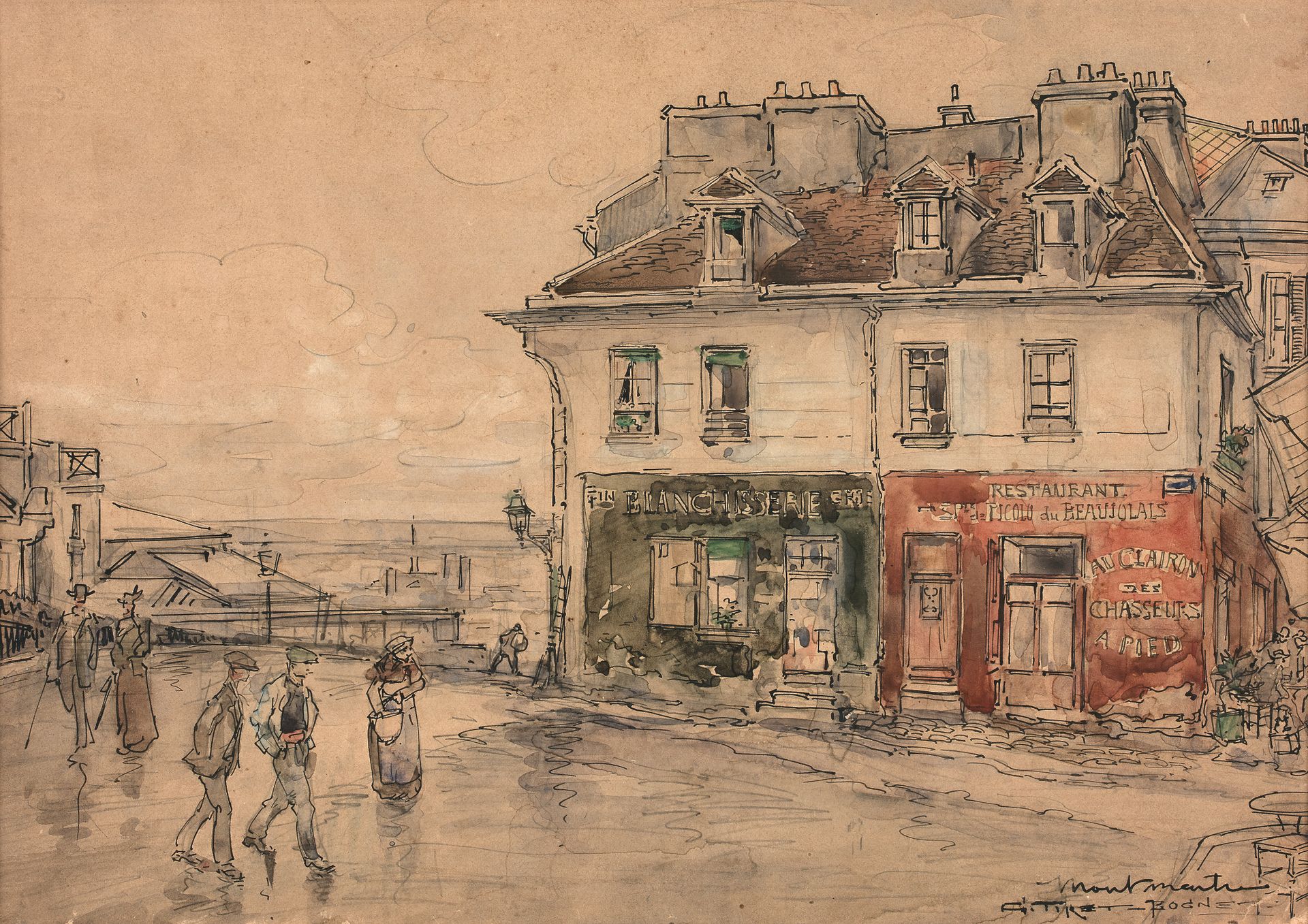 Null 乔治-雷特-博格内(1855-1935)

蒙马特，泰尔广场上的路人

纸上水彩和水墨画，右下方有签名和位置 "Montmartre"。

乔治-蒂雷&hellip;