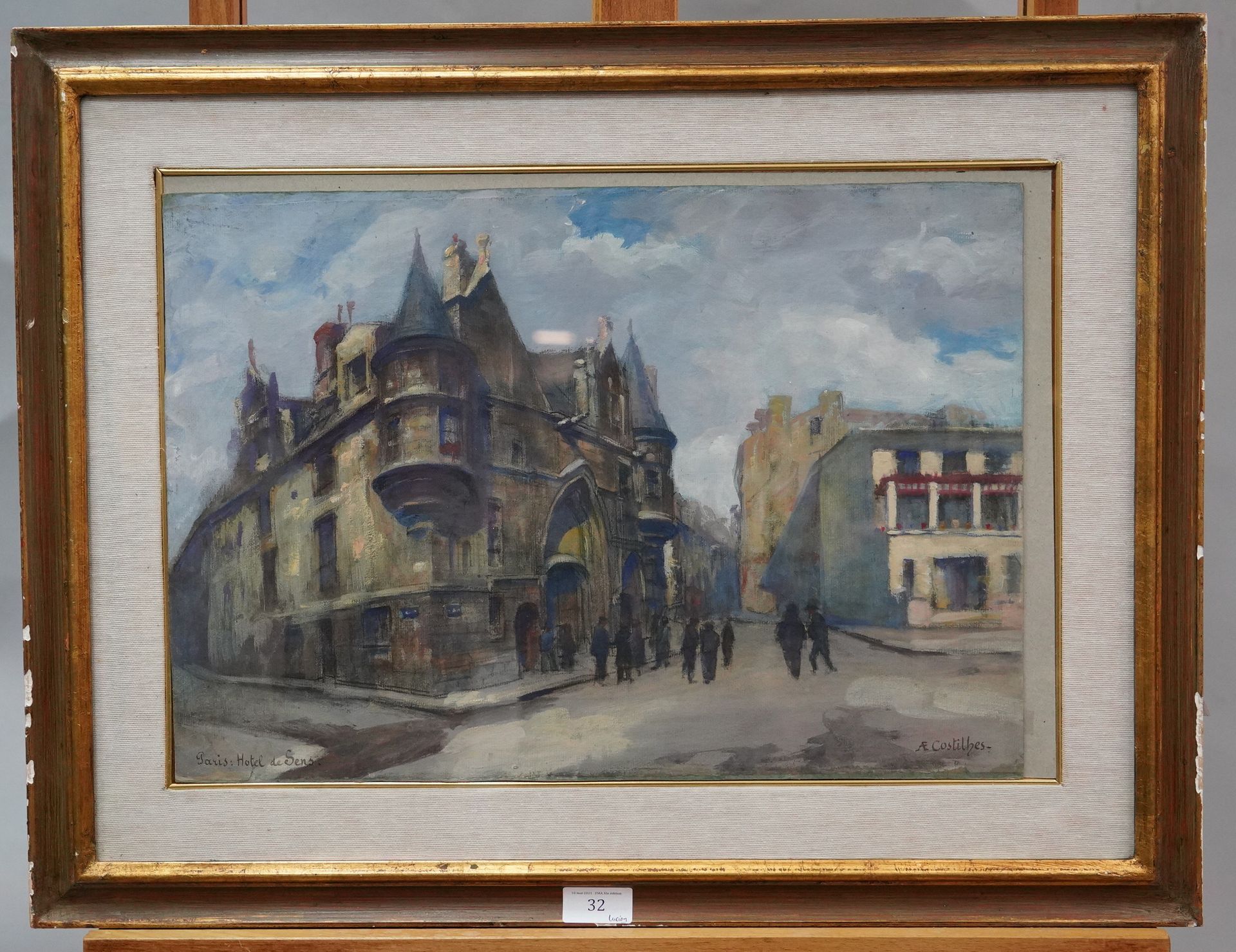 Null 安德烈-尤金-科斯蒂尔斯(1865-1940)

巴黎，森斯酒店

水粉画在木板上，右下方有签名，左下方有标题。

32.2 x 46.2厘米。