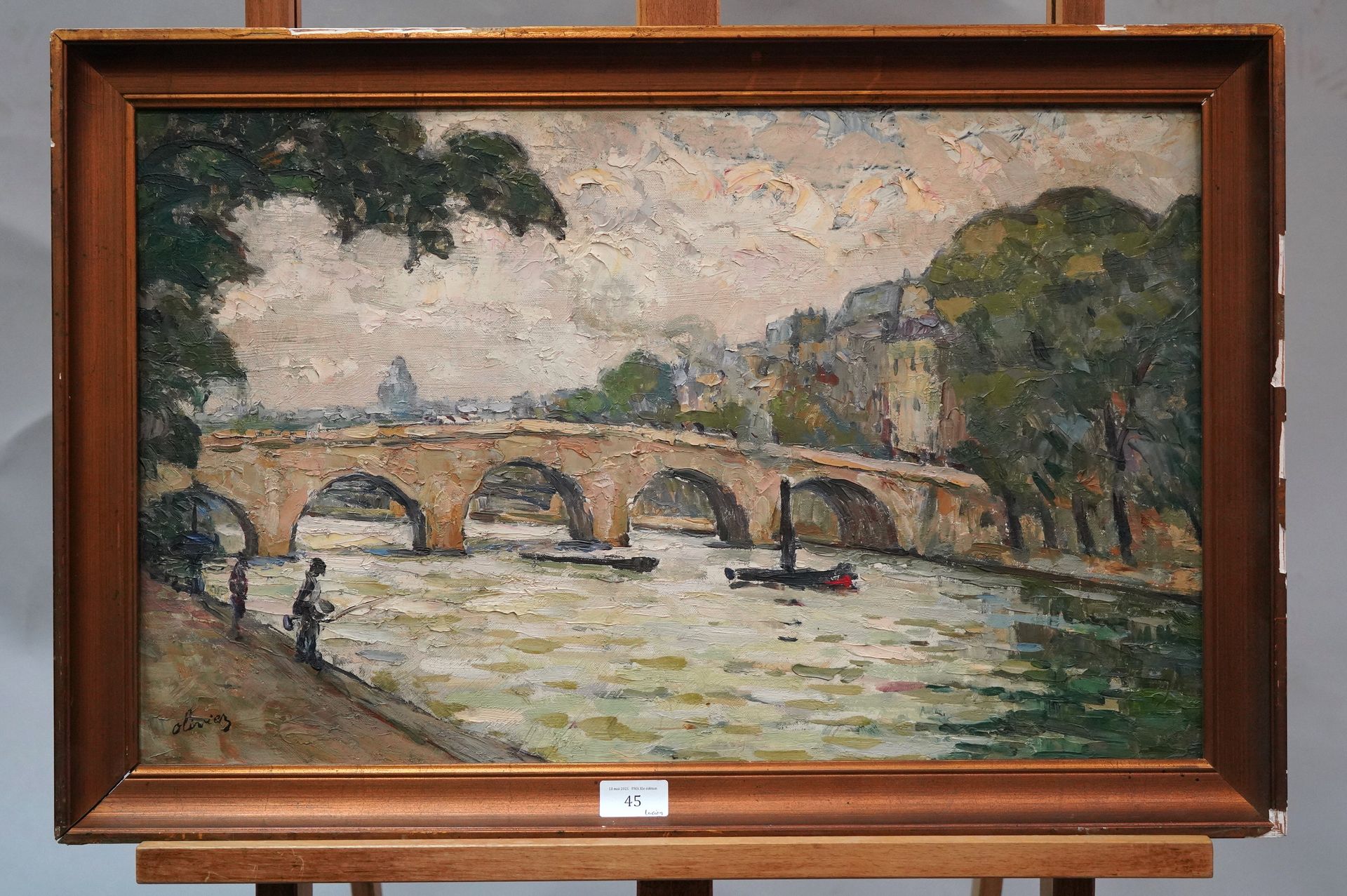 Null 奥利维耶（20世纪

巴黎，玛丽桥

布面油画，左下方有签名。

38,2 x 61,2 cm