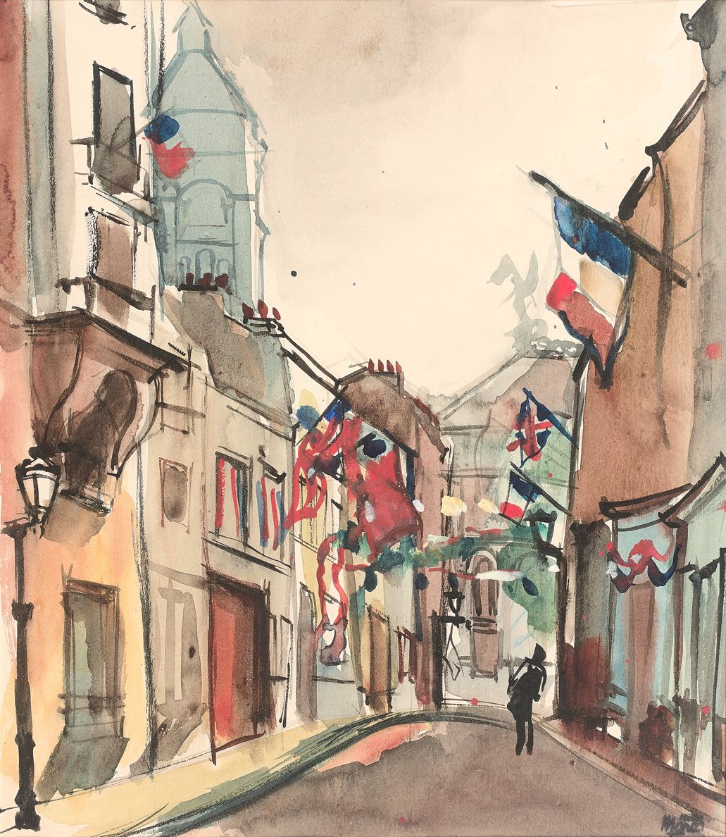Null 勒内-埃马纽埃尔-马尔卡(1893-1962)

巴黎，蒙马特街铺面，约1944年

纸上水彩画，右下方有工作室印章。

32.6 x 28.5厘米。&hellip;