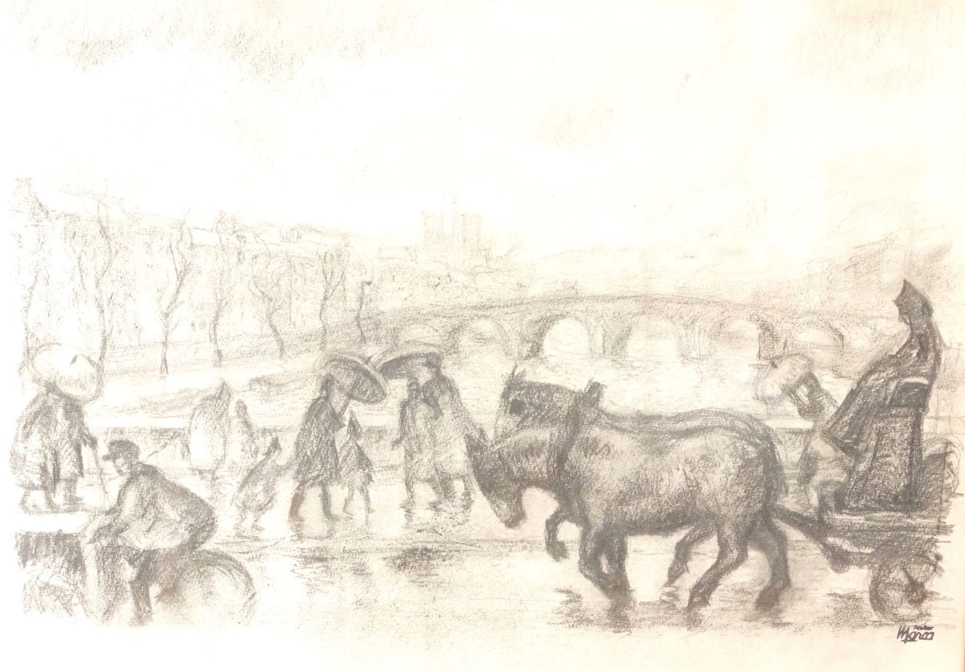 Null 
RENÉ EMMANUEL MARCA (1893-1962)




Paris, passants et chevaux sur le pont&hellip;
