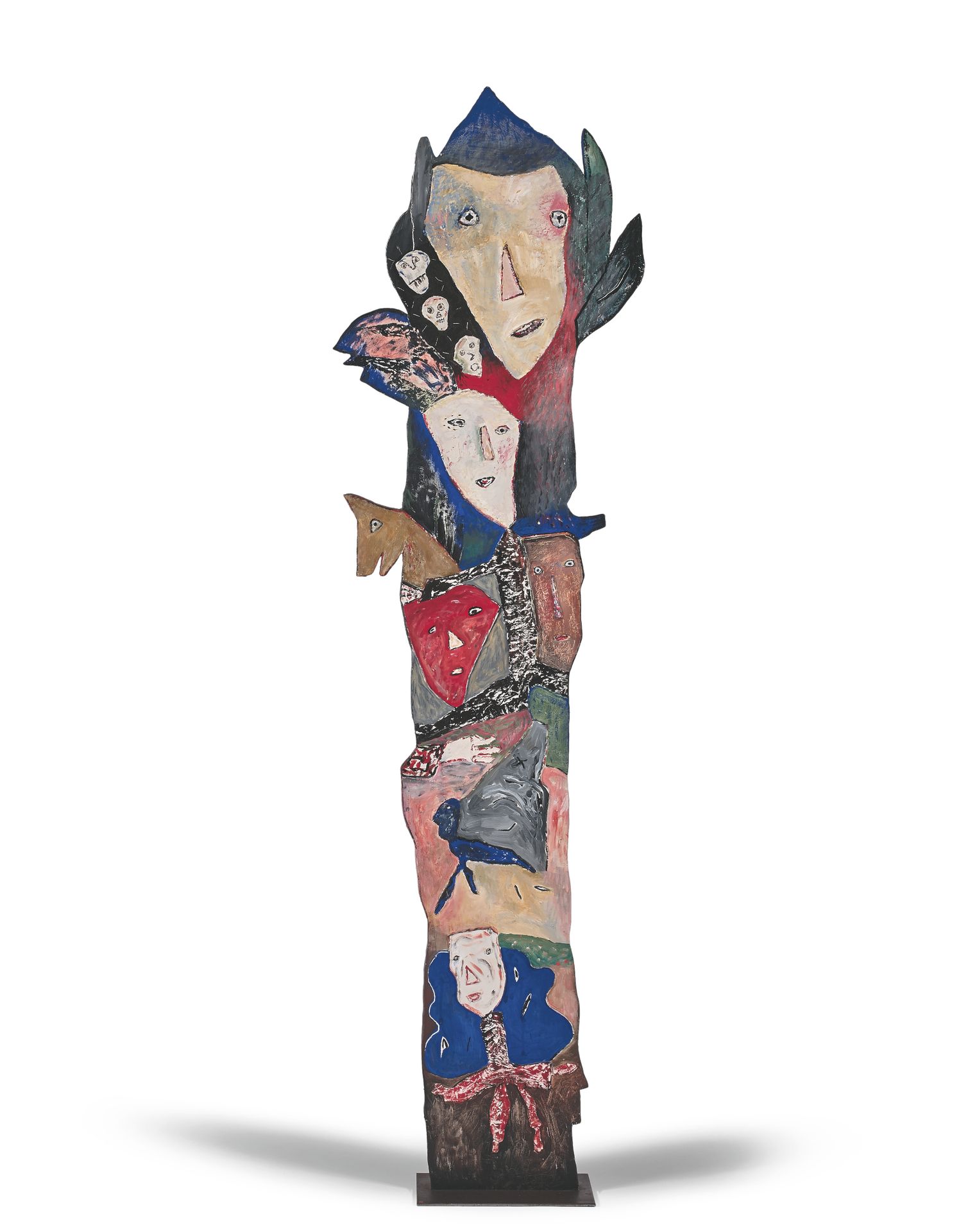 Eliane LARUS (née en 1944) 图腾与人物
双面涂漆的木质雕塑，已签名。
高度：186.5厘米。
证据。
.Artes - 法国，巴黎，1&hellip;