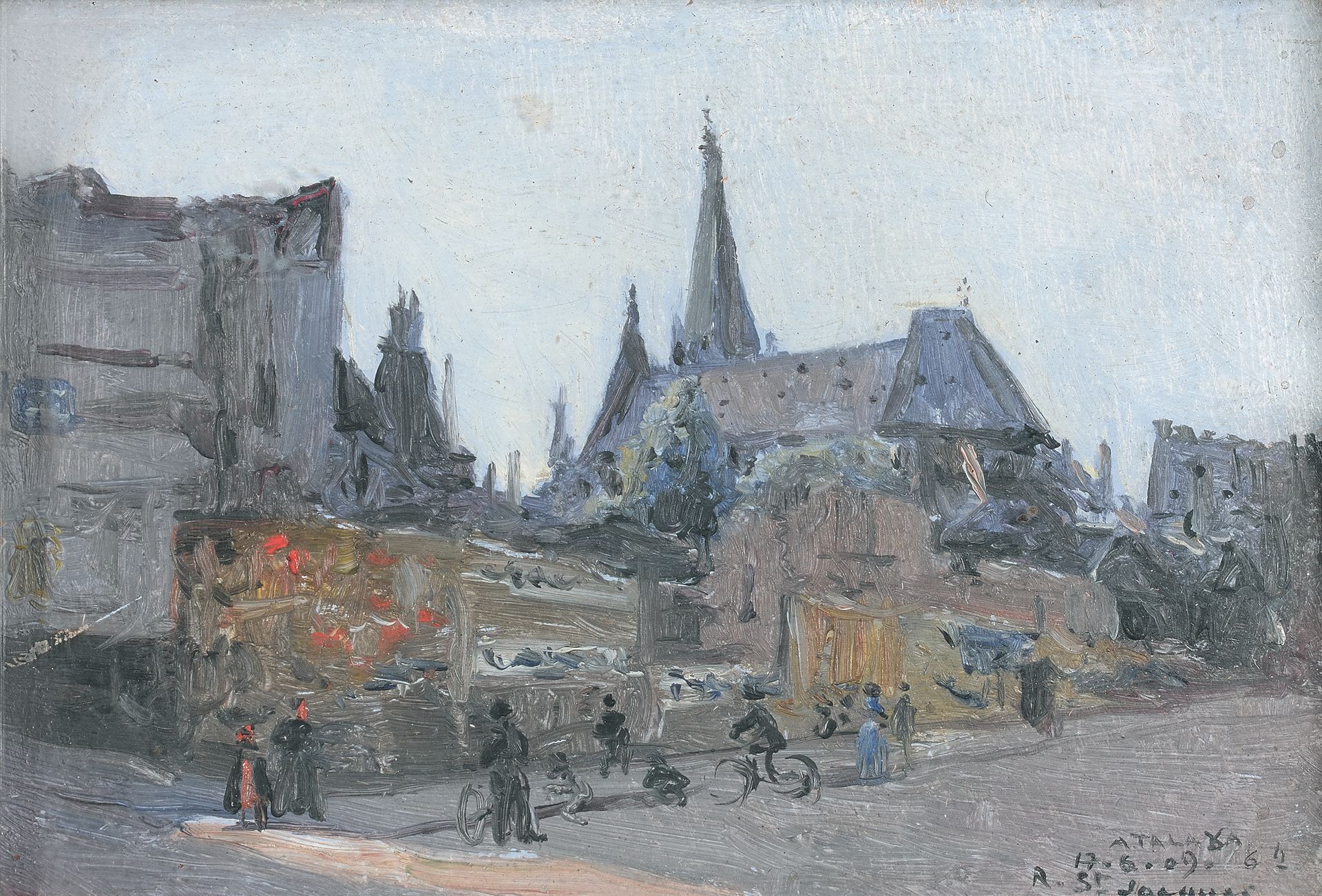 ENRIQUE (1851-1914) Vieux Paris, rue Saint Jacques, 1909
Huile sur carton, signé&hellip;