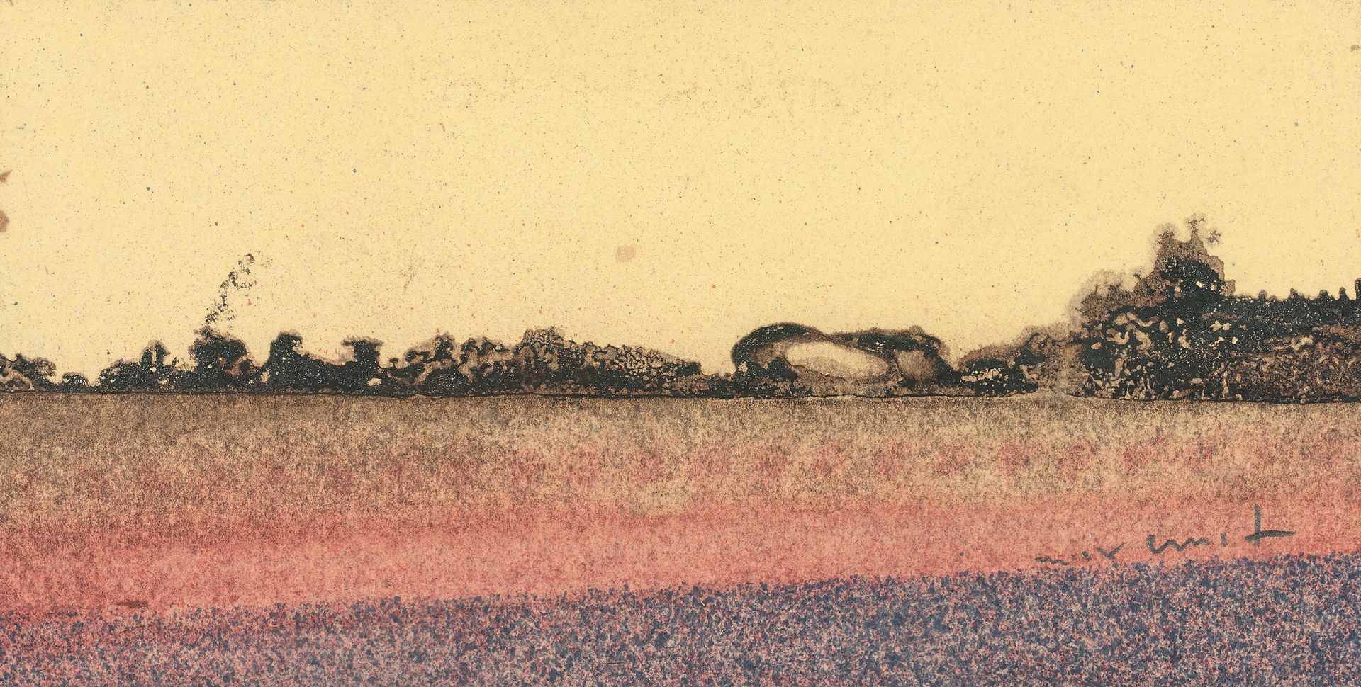 Max ERNST (1891-1976) 有黄色天空的风景
纸上混合媒体，右下角有签名。
5.5 x 11.5 cm。
背面有注解 "购自Lucie Weil&hellip;