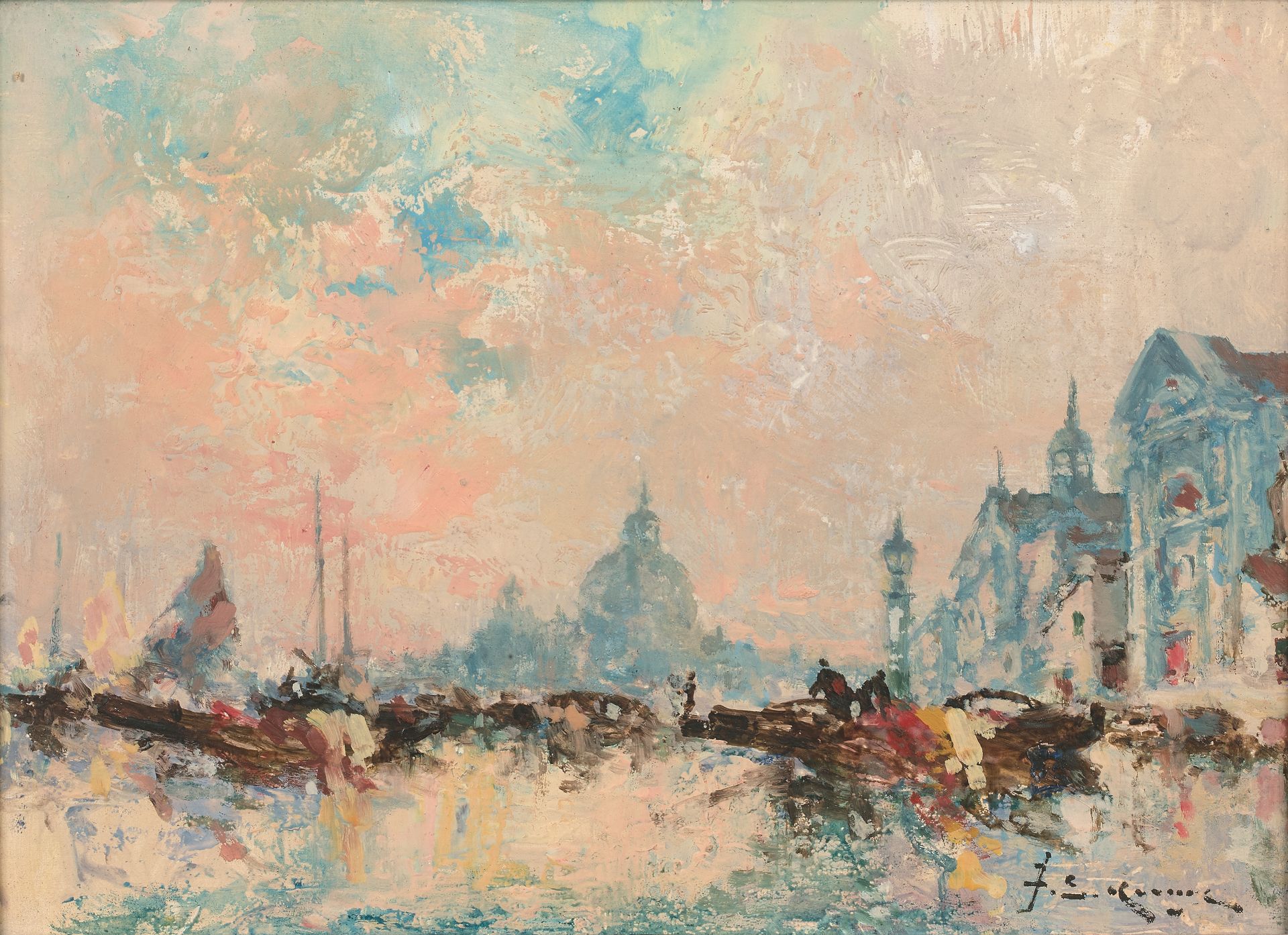 Jean-Etienne KARNEC (1865-1934) 威尼斯，大运河
木板油画，右下角签名。
22 x 31.5 cm。
出处。
.收集F.，巴黎。