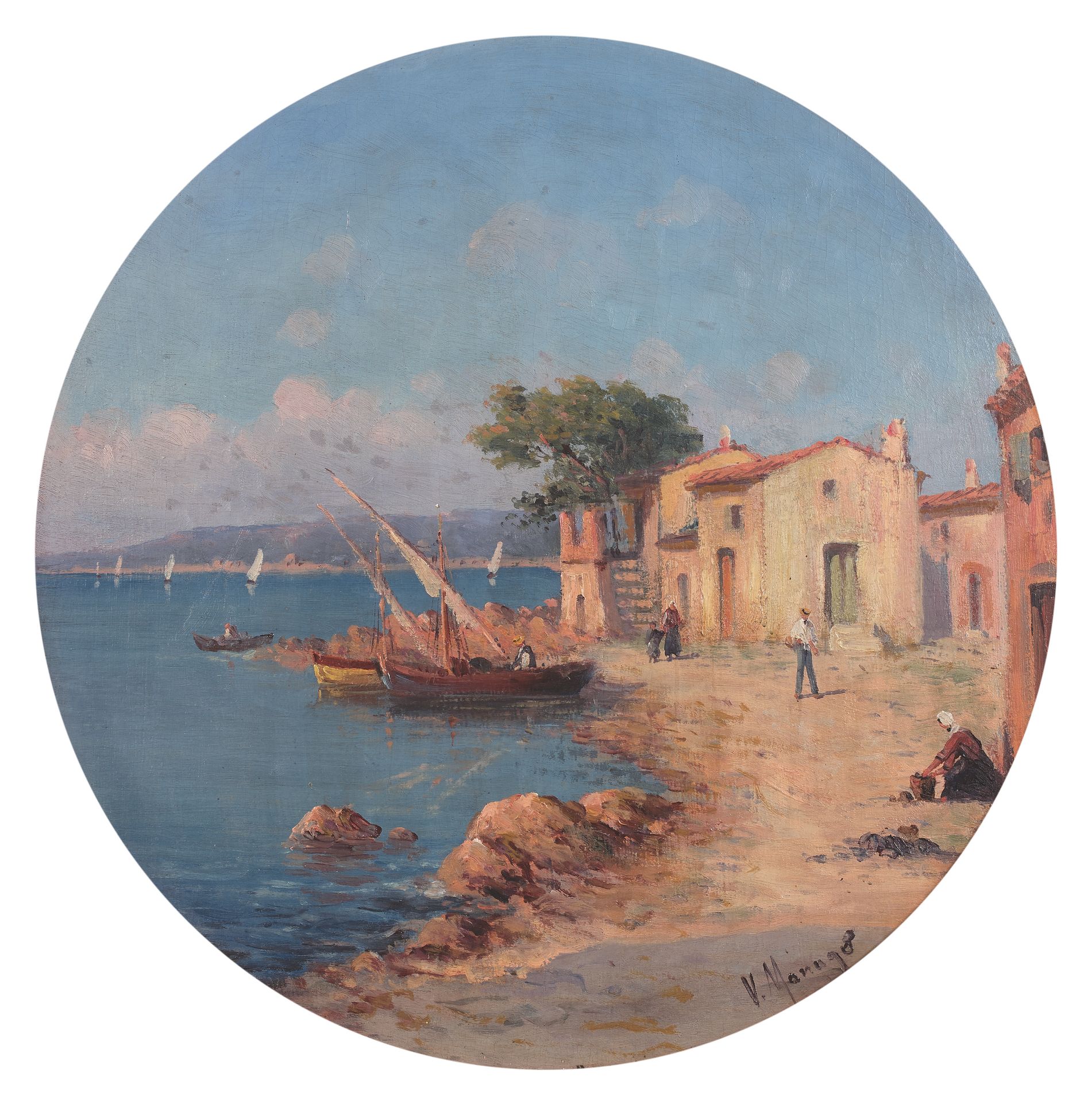 Vincent MANAGO (1880-1936) Port de Méditerranée
Oil on circular panel, signed lo&hellip;