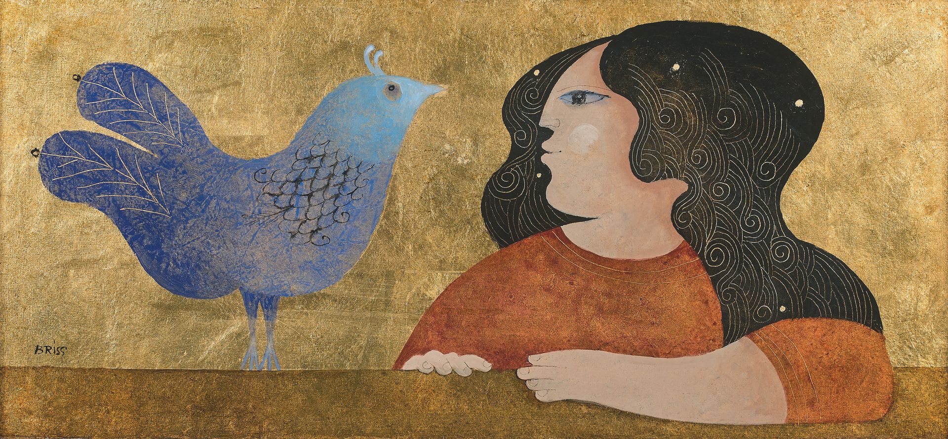Samy BRISS (né en 1930) Dialogo con l'uccello
Pittura su fondo oro su tavola, fi&hellip;