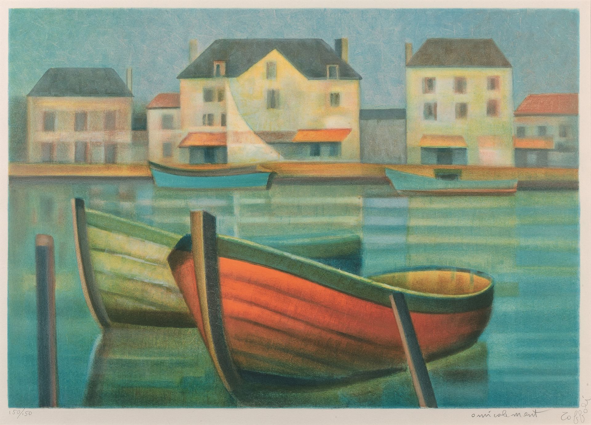 Louis TOFFOLI (1907-1999) Les barques
彩色石版画，右下角有签名和题词，左下角有编号150/150。
主题：47.5 x 6&hellip;