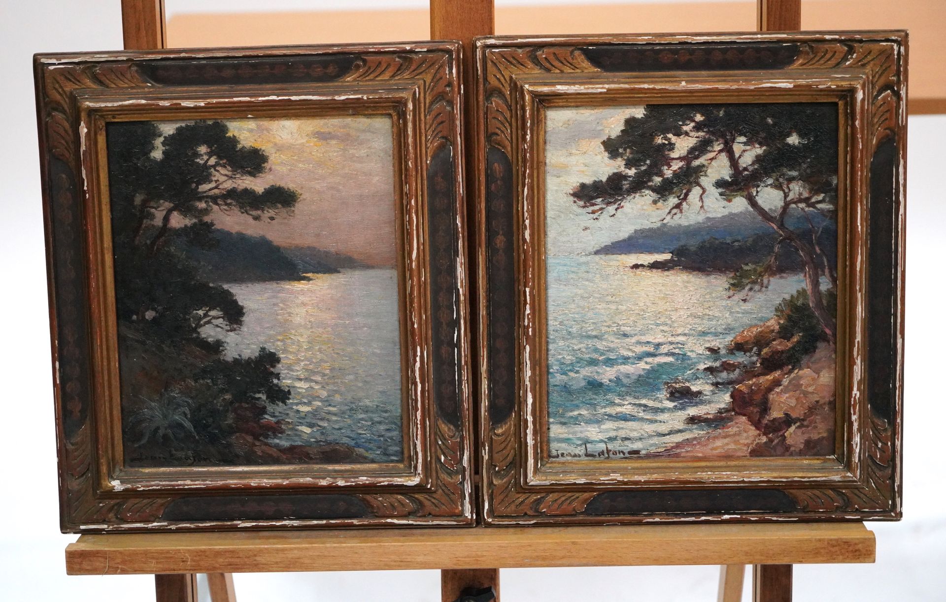 Jean LAFON (XXe siècle) 
Saint Jean Cap-Ferrat, view of the coast.
两幅油画，左下方有签名。
&hellip;