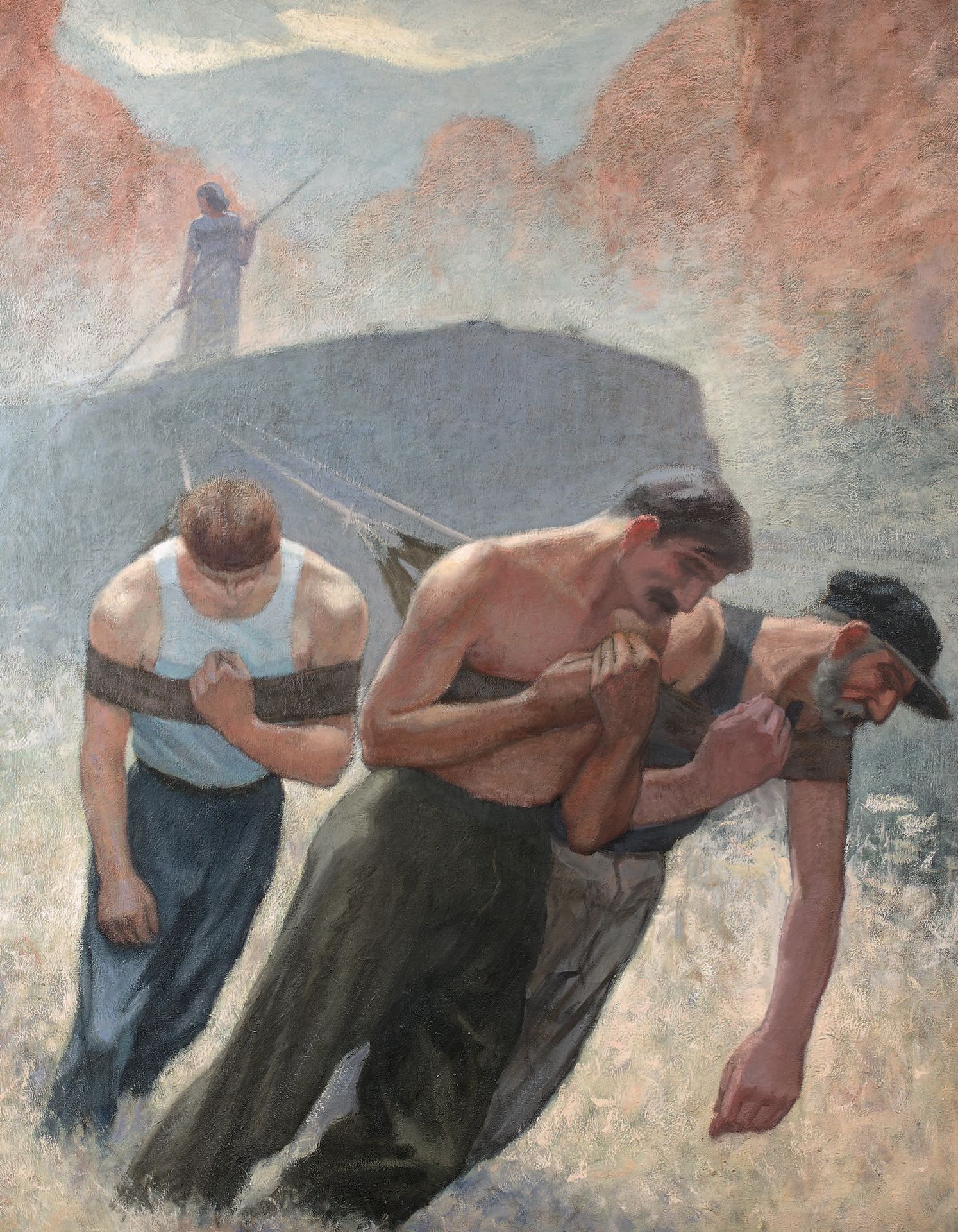 PAUL MAURICE MAILLARD (1888-1975) Les Haleurs
布面油画。
160 x 128厘米。
画框背面的标签上刻有："MAI&hellip;