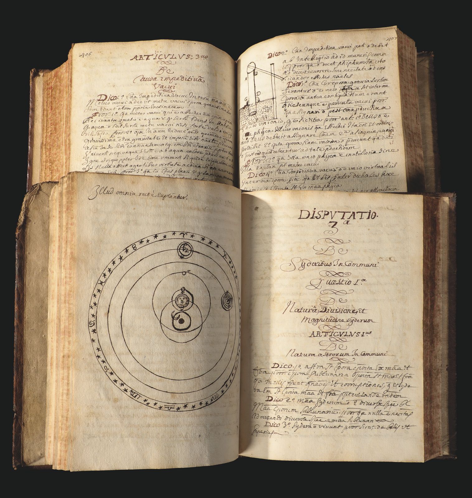 Null 物理学。一套两卷的手写科学讲座，可以追溯到17世纪末。一张印刷标题页 "Institutiones philosophicae secundum me&hellip;
